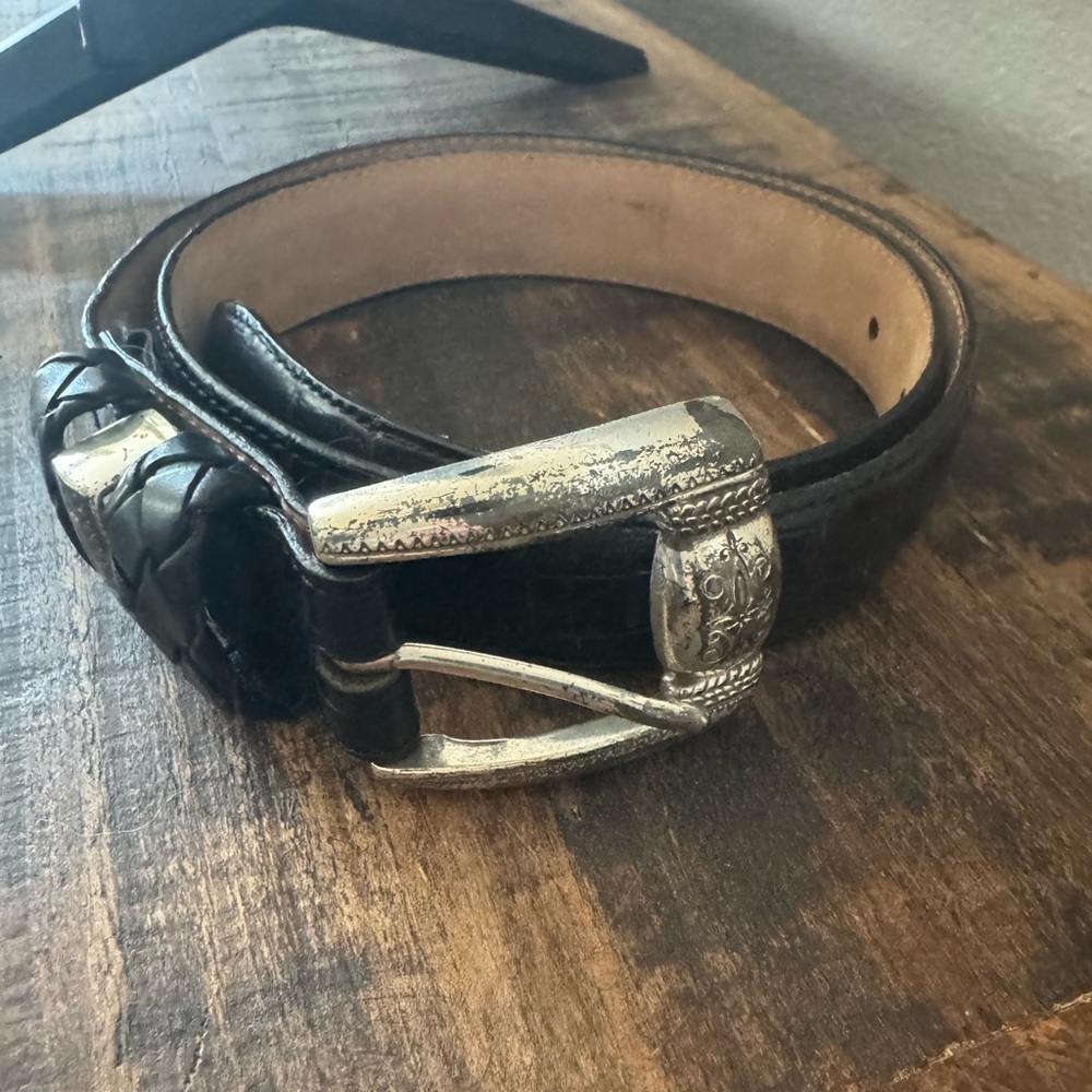 Black Leather Brighton Belt with Silver Buckle
